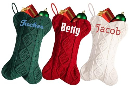 Weihnachtsstrümpfe, personalisierbar, bestickter Namen, 41,5 cm, personalisierbar, mit Zopfmuster, Weihnachtsstrümpfe für Kamin, Weihnachten, Urlaub, Party, Dekoration, 2 Stück