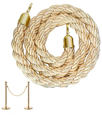 Gativs Transenne Corda 1,5m Stanchion corda Albicocca Cordone Intrecciato Fune Cordone Transenne Eliminacode con Ganci d'oro Barriera Della Corda per Hotel Ristorante Cinema Controllo Della Folla