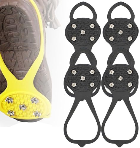 Anti Rutsch Schuhspikes, Spikes für Schuhe Winter Größe 35-47, Ice Grips Schuhkrallen Schnee EIS Spikes Für Winter Outdoor Sport Spikesohlen Wandern Winter, Outdoor (4Pcs Schwarz, Erwachsene)