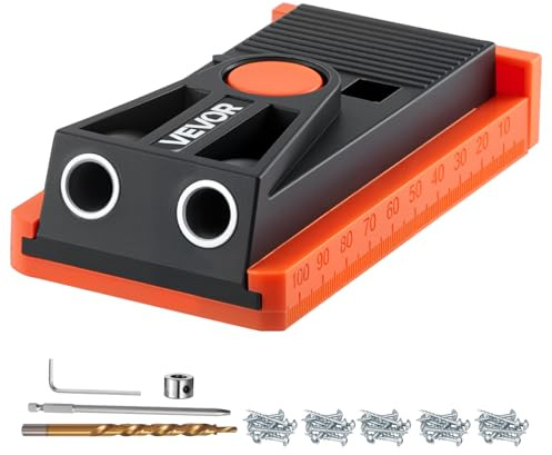 VEVOR Kit Maschera per Fori Ciechi Regolabile da 12,7 a 38,1 mm, Sistema di Fori Tascabili Mini con Trapano a Gradini, Chiave Esagonale, Anello di Arresto del Trapano, Punta Guadrata e Viti