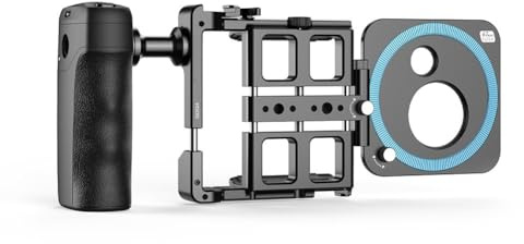 Lawnoval Set di clip per gabbia per telefono cellulare con manico wireless anti-vibrazione, stabilizzatore portatile per vlogging all'aperto, compatibile con Bluetooth, nero