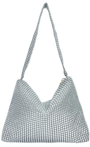 Clutch Glitzer Damen,Abendtasche Hohe Kapazität mit Reißverschluss,Strass Handtasche,Silberne Mode-Abendtasche,für Abschlussbälle,Tanzveranstaltungen,Partys und Hochzeiten
