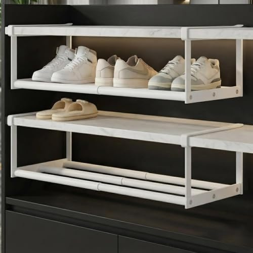 XunHe 2 Stück Unterregal Hängekorb Ausziehbar - 40-70cm Verstellbares Hängendes Schuhregal Organizer im Schrank Schuhregal Metall, Platzsparender Schuhkorb für Kleiderschränken Schuhschrank