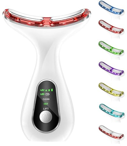 Neck Face Lifting Device, Facial Massager, 45±5°C EMS Microcurrent Massage | 7 LED 3 Modes 3 Intensity Levels, Anti-Wrinkle, Skin Tightening for Face Neck Eye Body Care Toning (Pearl White)