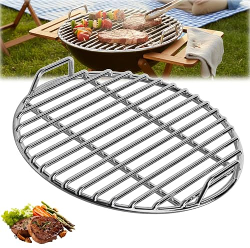 Edelstahl Grillrost Rund Für Kugelgrill, Holzkohlegrill, BBQ Rost, Ø 45 cm | Verschiedene Größen, Gleichmäßige Hitzeverteilung, Griffgestaltung, Leicht zu Reinigen, Robuster.