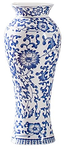 PACKOVE Vaso in Ceramica Blu e Bianca Stile Cinese Vintage per Decorazione Casa, Design Elegante e Dimensioni Grandi per Soggiorno e Fiori
