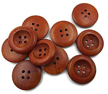 SiAura Material - 10 Stück Holzknöpfe Rund Braun Lasiert, Durchmesser 25mm, 4 Löcher