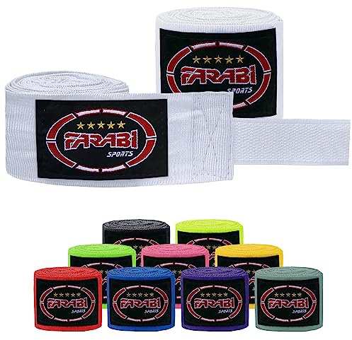 Farabi Sports Boxing Handlindar 2,5 och 4 meter långa boxningssjalar med par för MMA, Muay Thai, träning, kickboxning och stridssporter (White, Vuxen (4 meter))