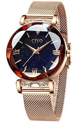 CIVO Women's Watches Minimalist Ladies Watches Designer Steel Mesh Strap Watch Starry Sky Waterproof Elegant Classic Dress Casual Analogue Wrist Watches for Women