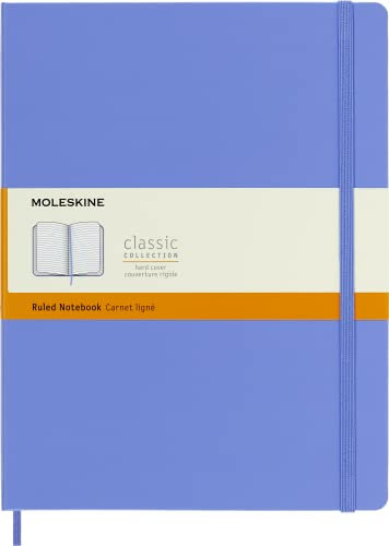Moleskine - Classic Notebook, Ruled Notebook, Hard Cover and Elastic Closure, Size X-Large 19 x 25 cm, Colour Hydrangea Blue, 192 Pages