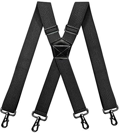 RIONA Herrar hängslen med 4 Karabinkrokar bred 3.8 cm justerbar och elastisk X-form Hängslen hög tull en storlek passar alla män och kvinnor