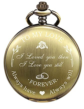 Treeweto Orologio da tasca da uomo e donna, con incisione personalizzata, con catenina in confezione regalo per sposo, Bestman, marito, papà Bronzo