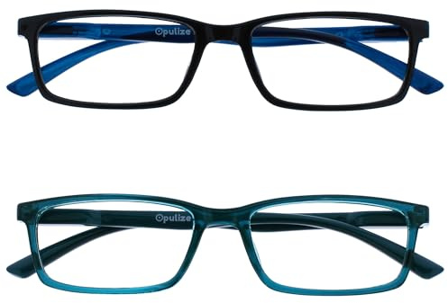 OPULIZE SEE Blue Light Blocking Reading Glasses for Women Men - 2 Pack - Narrow Frame - Anti-Glare Computer and Gaming Eyewear - UV and Eyestrain Protection - Improve Sleep - Black Turquoise +2.50