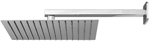 Completo asta con soffione doccia grande ultraslim 25 cm, serie Mira, in acciaio inox, spessore da 2mm, anticalcare, asta da 35 cm, kit asta soffione a parete