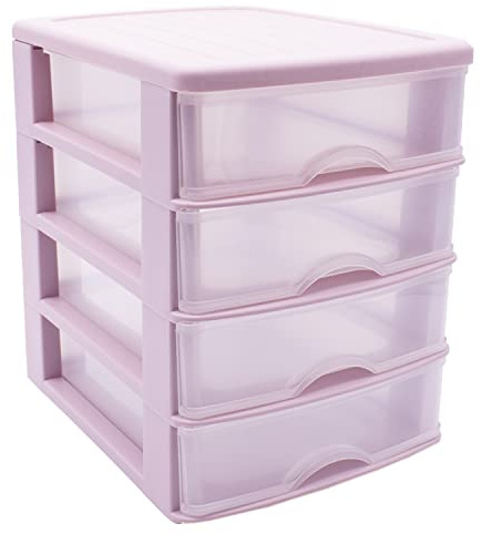 CABLEPELADO - Torre de Almacenamiento con 4 cajones 35 cm - cajonera - estante - mobiliario - escritorio - compartimento - ordenacion - color rosa claro