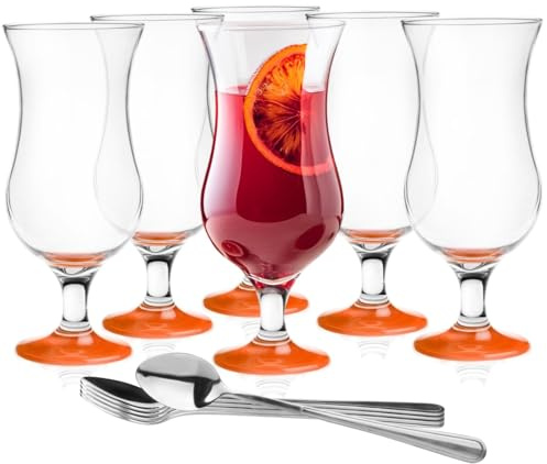 Glasmark KROSNO, 420ml, Set von 6, Glas für alkoholische Cocktails, Longdrinkgläser, Cocktailgläser, Trinkgläser, Partygläser, Perfekt für Zuhause, Restaurants und Partys, Teelöffel inklusive