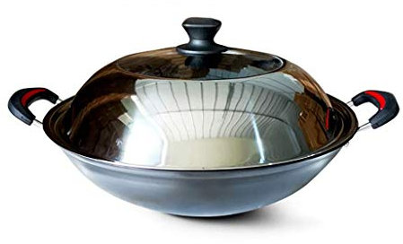 Wok per induzione Grande pentola in ghisa Biauricolare Ghisa non rivestita Saldare in padella Acciaio inossidabile con coperchio in vetro Stufe a gas Essere applicabile Tradizione Wok antiaderente 3