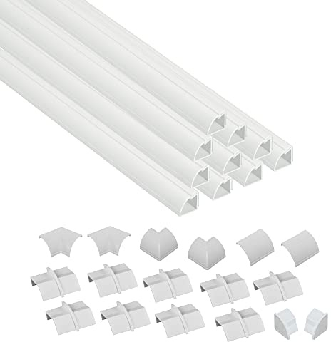 D-Line 157in White Corner Cable Concealer Multipack, Floor Wire Hider, Quarter Round Cord Cover, Organize Cords in Corners, Floor Molding - 10x 15.7in Lengths & Accessories
