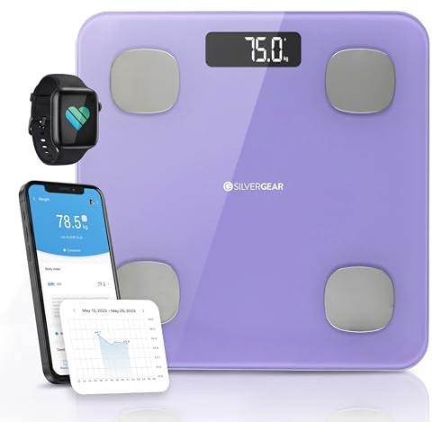 Silvergear® Balance Connectée HAUTE PRÉCISION | Pèse Personne Impedancemetre Connectée Bluetooth avec App | Pèse Personne Numérique Masse Graisseuse | IMC, Poids, Eau, Poids Osseux, BMR (Métal)