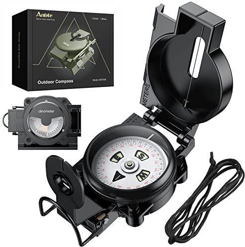 Anbte Kompass Militär mit Klinometer Aluminiumlegierung 110g Ultraleicht Marschkompass Professioneller Navigation Compass mit Tragetasche Wasserdichter für Jagd Camping Wandern (Matt Schwarz)