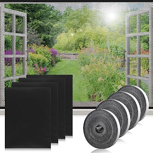 4 Stück Fliegengitternetze für Fenster, 130x150cm Selbstklebendes moskitonetz fenster, mit selbstklebendem doppelseitigem Klebeband und Cutter, hält Käfer/Fliegen/Mücken Draußen