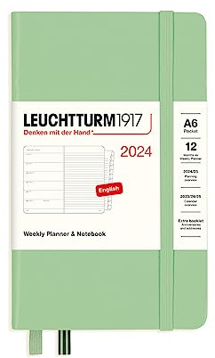 LEUCHTTURM1917 367743 Wochenkalender & Notizbuch Pocket (A6) 2024, 12 Monate, Salbei, Englisch