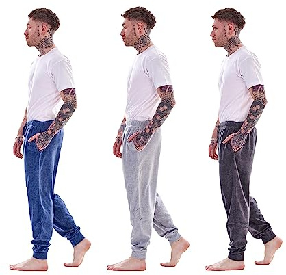 Keanu Mens Pack of 3 Lounge Pants | Soft Fleece Sleep/Lounge Wear | Mens Sizes S - 2XL (Charcoal/Grey/Blue Marl - XL)
