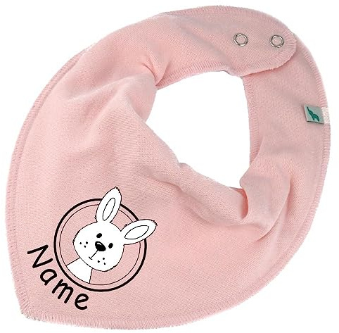 HALSTUCH mit Namen oder Text personalisiert für Baby oder Kind aus Baumwolle in Einheitsgröße Hase rosa