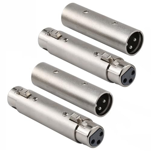 Greluma 4 Pz Adattatore per cambio genere XLR a XLR, accoppiatore connettore XLR maschio a maschio/femmina a femmina a 3 pin compatibile con microfono, mixer