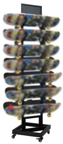 CukYi Bodenstehender Skateboard-Ständer mit Rädern, Metall-Longboard-Präsentationsständer, Deck-Präsentationsständer, Skateboard-Aufbewahrungsständer für Zuhause und in der Garage