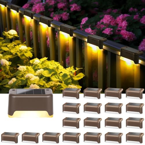 Solpex Solarleuchten für außen, 20 Stück, Warmweiß Treppenlicht, wasserdicht, LED-Beleuchtung für Außentreppe, Stufen, Zaun, Hof, Terrasse, Dachrinne, Weg, Dekoration (Braun)