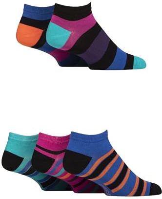 SockShop Mens Bamboo Striped and Plain Trainer Socks Pack of 5 Peacock 7-11