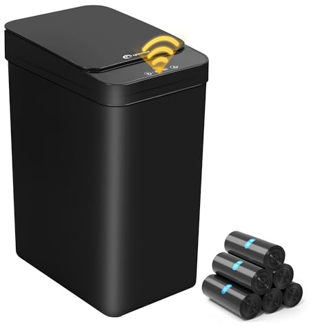 LJIACLEA 4 Gallon Bathroom Smart Touchless Trash Can for Kitchen Automatic Motion Sensor Rubbish Can with Lid Waterproof Narrow Small Garbage Bin for Kitchen, Toilet, Bedroom, RV(Black,Battery)