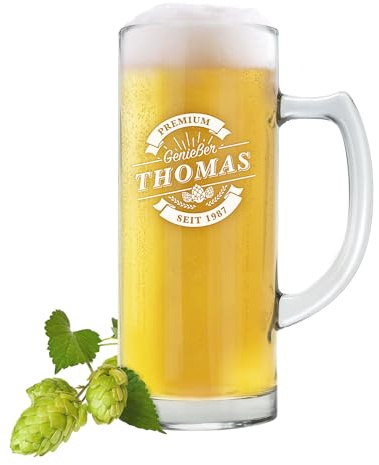 AMAVEL ölsejdel med gravyr, glaskanna med namn och år, personlig kanna med handtag, ölpresenter till män, ölmuggar, glas med namn, presenter till ölälskare, 500 ml