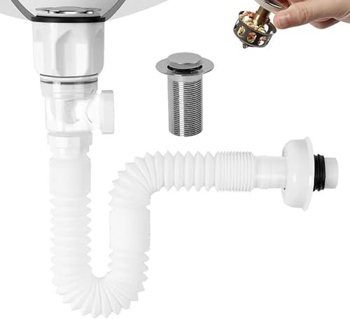 Flexible Waste Pipe, Flexible Drain Pipe 2PCS Universal Pipe Connector Waste Water Pipe Kit, 32mm Caliber Drain Pipe for Bath Wash Basin Kitchen Sink