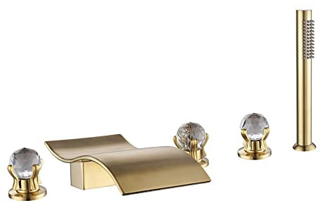 Badarmaturen-und Duschmischer-Set,5-Loch-Badewannen-Duschmischer-Set,Doppelfunktion,Doppelgriff,gebürstetes Gold