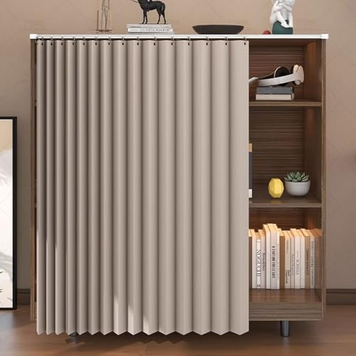 Tende per Armadietti Tende Corte per La Cucina Tende Antipolvere per Armadietti Tende Impermeabili per Il Bagno Tende Multifunzionali con Binari Scorrevoli Tende per (Size:W:100 x H:80cm,Color:Khaki)