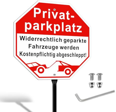 SINMAO Privatparkplatz Schilder mit Ständer Metall 30x30cm, Privatparkplatz Schild mit Pfosten Groß Rot