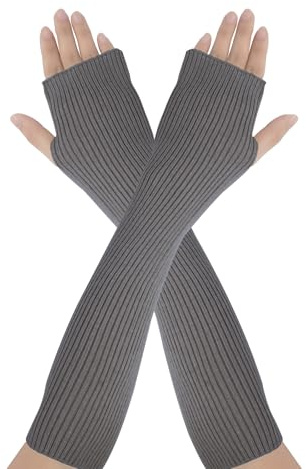 AUYAO Winter Armstulpen Damen Thermo Gestrickte Fingerlos Handschuhe Warm Strick Handstulpen Unisex Lange Armwärmer Stulpen Pulswärmer Kind Winterhandschuhe mit Daumenloch Über (30~40cm)