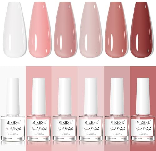 MIZHSE Nagellack Set auf Wasserbasis Rosa Weiß 6 Farben Nail Polish Ohne UV, Nagellack Nudetöne, Nagel lack Pastell, Wasserbasierte schnelltrocknende Nagelack für DIY Nagelkunst 7ml 6er Pcak