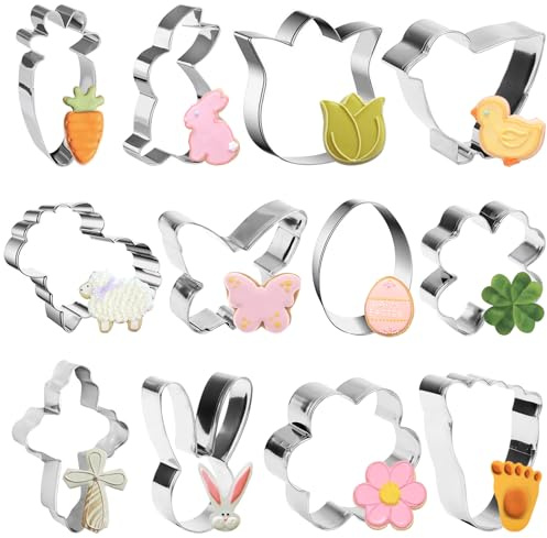 HUYUE Ausstechformen Ostern Plätzchen Ausstecher 12Stk Hase Küken Schmetterling Osterei Karotten Blume Alpaka für Ostern