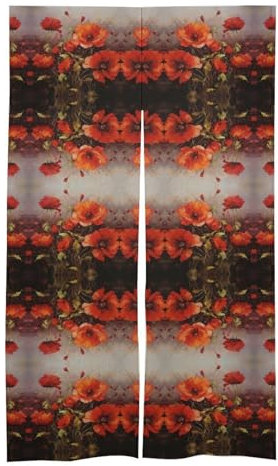QWJKM Türvorhänge mit Ölgemälde, rote Blume, Verdunkelung, Privatsphäre, Türvorhang für Glastür, thermisch isolierter Vorhang für Wintertür, Fensterabdeckung für Schlafzimmer