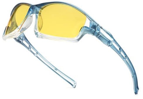 Long Keeper Nachtsichtbrille für Fahren Sport, Nachtfahrbrille Anti-Blend Sonnenbrille Gelb Linsen Sportbrille zum Radfahren Angeln Outdoor-Sportarten (Klarer Farbverlauf Blau)