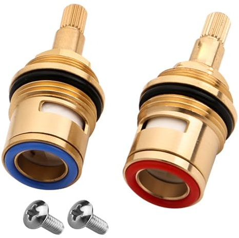 2ER Set Wasserhahn Ventiloberteil 1/2 Zoll – Messing Keramik Kartusche mit Vierteldrehung,ErsatzVentil für Bad und Küche(Kalt & Warm)