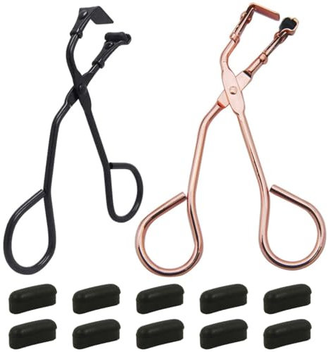 RT 2pcs Piegaciglia Professionale Donne, Senza Pizzicare o Tirare, Lunga Durata, Eyelash Curler, Strumento Trucco con 10 Cuscinetti di Ricarica in Silicone e Pennello,piega ciglia