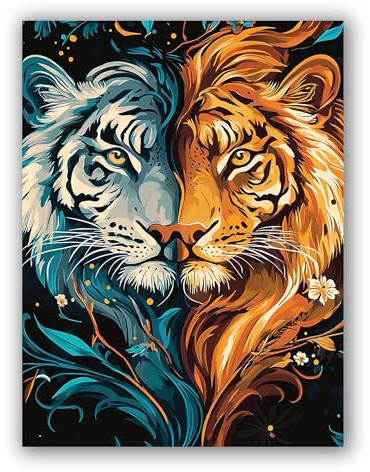 MOMAKA 5D Diamond Painting Kits Tiger Mit Zwei Gesichtern, DIY Diamant Malerei Full Drill Set Tier, Runde Diamant Arts Craft Cross Stickerei Malerei Kits für die Home Wanddekoration 30x40 cm