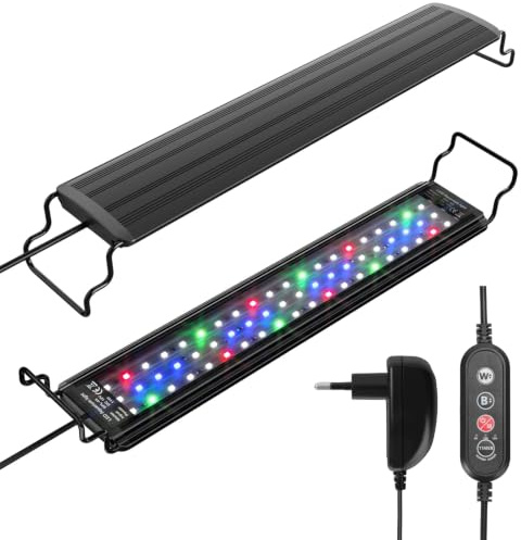 DEWEL lampada acquario,11 W Luce LED per Acquario a Spettro Completo,Dimmerabile e Staffa Regolabile,timer regolabile,LED plafoniera,3 modalità per Acquario da 45-60cm