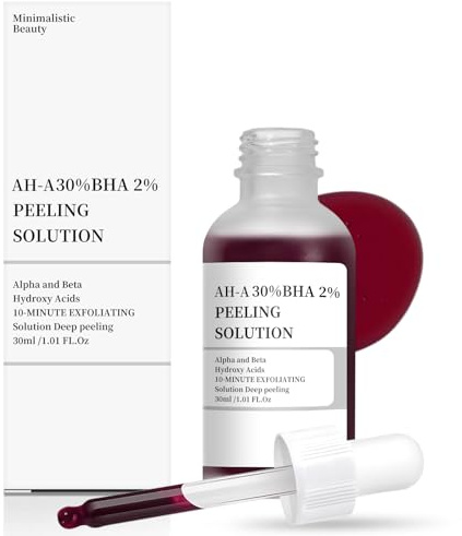 Allony Fruchtsäurepeeling Gesicht, AH-A 30% + BHA 2% Peeling Solution, AH-A BHA Peeling Serum zur Porentiefen Reinigung, Feuchtigkeitsspendend, Geeignet für Alle Hauttypen