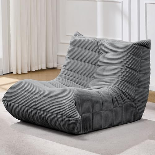Bean Bag Chairs for Adults Giant Bean Bag Chair Memory Foam BeanBag Chair Bean Bag Sofa with Filler Faux Fur Fireside Beanbags Lazy Sofa for Living Room Bedroom Office (Grey Corduroy, Single)