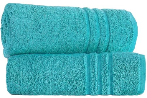 LoomTrove Pack of 2 Large Jumbo Bath Sheets 500 GSM 100% Egyptian Cotton Big Bath Towels Super Absorbent Soft Hotel Quality XL Bathroom Towel Set (Teal/Turquoise)